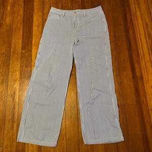 Terez Blue and White Striped Straight Leg Jeans